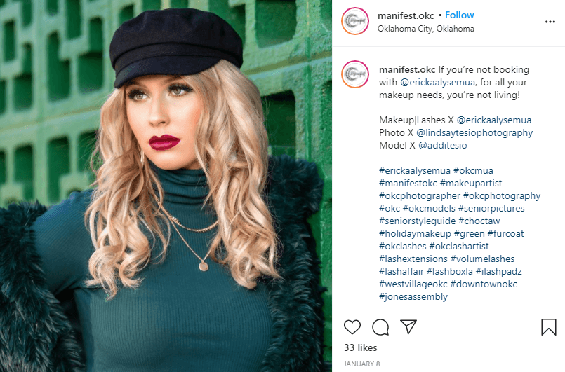 Long blond hair model with lashes on social media